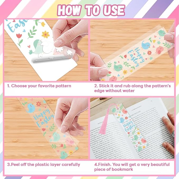 Peacoblue 30pcs UV DTF Bookmarks Transfer Stickers Wraps Spring Easter Bunny and Eggs for Women Men Reading, Waterproof Bookmarkers Decal(No Blank Bookmarks) for Acrylic Plastic Metal Blank Bookmark