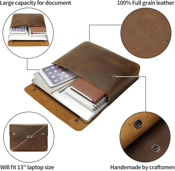 Leather File Folder Organizer Document Holder, File Case, A5 Binder, Envelope Portfolio, Portfolio,Spacious Leather Folio Laptop Sleeve Case for 13" 14" 15" Laptops,Macbook & Tablets