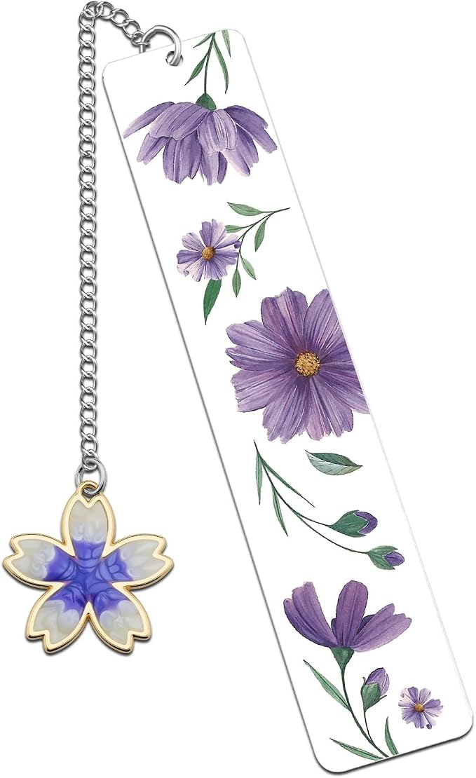 Cute Bookmarks Flower Bookmark Metal Bookmarks Floral Book Marks for Reading Women Kids Book Markers for Women Reading Accessories Purple Bookmark for Book Lovers