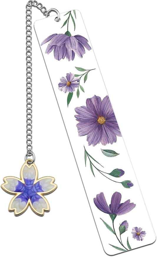 Cute Bookmarks Flower Bookmark Metal Bookmarks Floral Book Marks for Reading Women Kids Book Markers for Women Reading Accessories Purple Bookmark for Book Lovers