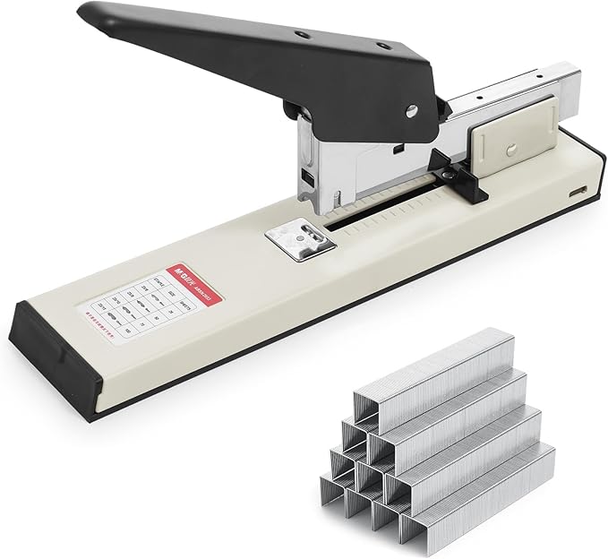 M&G Heavy Duty Stapler with 1000 Staples, 100 Sheet High Capacity, Large Metal Office Stapler for Paper Binding，White