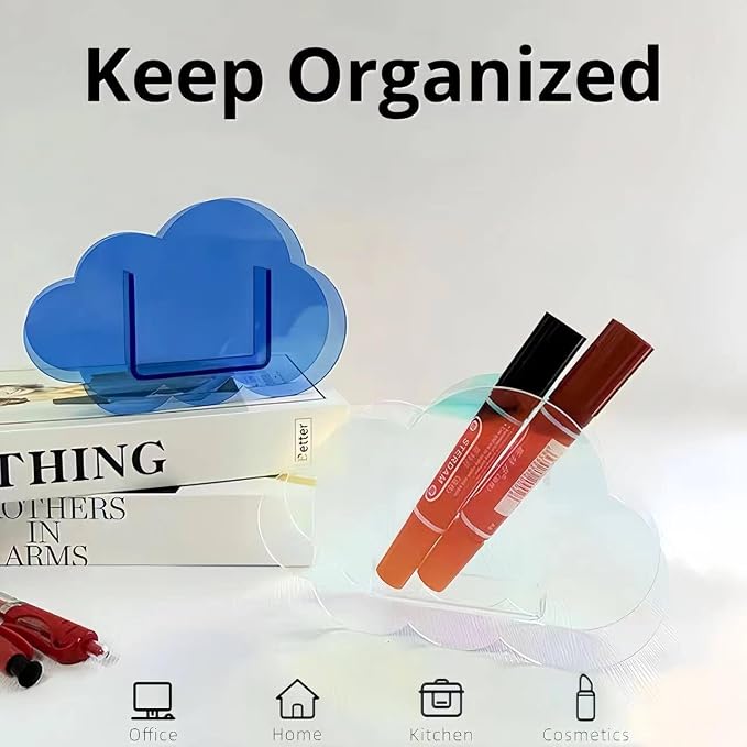 Aesthetic Cloud Pen Holder for Desk Cute Office Supplies Acrylic Cubicle Decor Kawaii Workspace Accessories Clear Makeup Organizer for Women Girls Pencil Cup Large Caddy for Home Office (Silver)