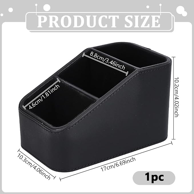UNICRAFTALE PU Leather Remote Control Holder Organizer 3-Grid Desk Organizer Bedside Table Caddy Remot Organizers for TV Remote Pen Glasses Office Supplies Home Decor Black 6.69x3.94x3.94 Inch
