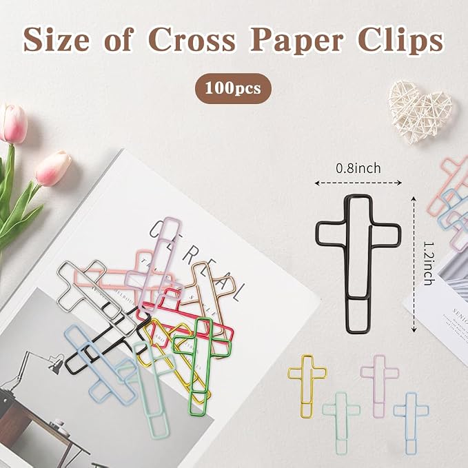 100PCS Cross Paper Clips Bible Bookmark Christian Bookmarks Bible Study Supplies Paper Clips Christian Accessories for Women Cute Binder Clip Small Cross Clip Religious Gifts