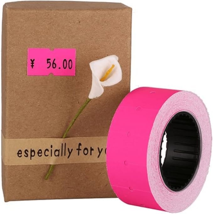MX-5500 Price Labels, Adhesive Sticker Marker Label, 10 Rolls Sticky Paper Labels for Price and Date Guns,1 Line 5000 Labels, 1pcs Ink Roll Included Pink