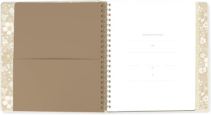 Fringe Studio Paper Wrapped Hardcover Concealed Spiral Wedding Planner with 12 tab dividers & Pockets "DECO FLORAL I DO", Approx. 9.5" w x 11" h, 152 Pg, Wedding Collection (157201)