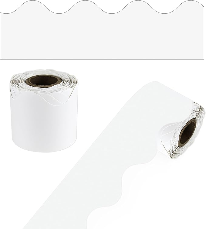 Carson Dellosa 36Ft of White Bulletin Board Borders, 1 Roll of Scalloped Trim for Rolling Whiteboard, Cork and Posterboard, Office Decorations, and Classroom Decor