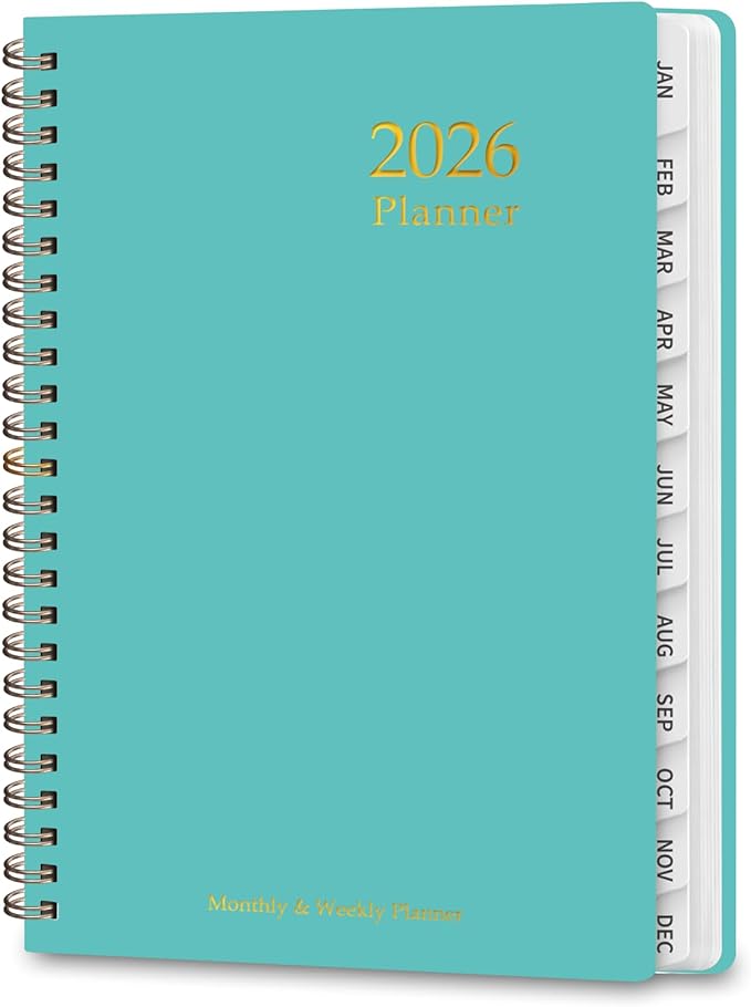 2026 Planner, Weekly and Monthly Calendar Planner, Academic Daily Agenda (Jan 2026 - Dec 2026), Hardcover Planning Notebook for Office Accessories and School Supplies, 8.5" x 11", Light Turquoise