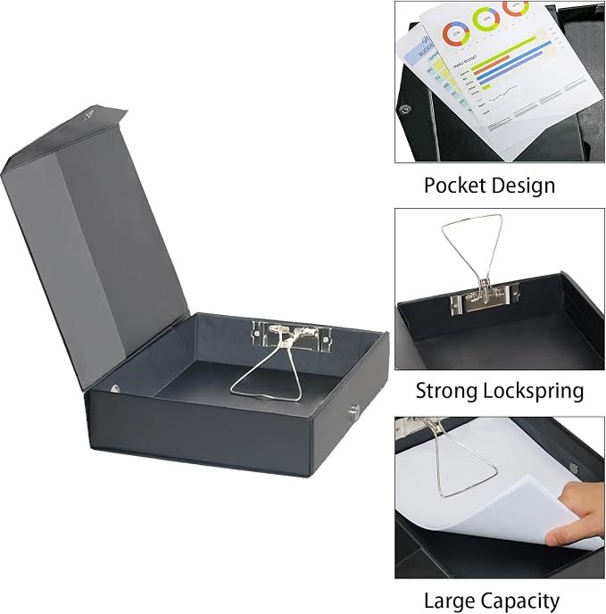 6 Pack Foldable Plastic Box Files A4 with Metal Clip,65mm Spine,Document Archive Folders for Office（Black）