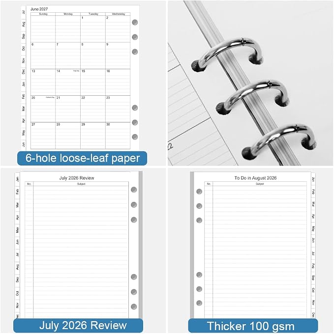 2026-2027 Monthly Planner Refills, Two Pages Per Month,Jul 2026 to Jun 2027, A5 Size,5.8" x 8.25",6-Hole Punched,2026-2027 planner inserts