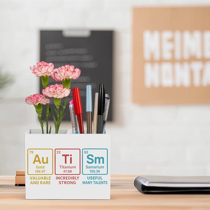 Science Pencil Holder Decor Chemistry Teacher Gifts Chemical Theme Wooden Organizer Vase for Office Home Desk Table Chemist Teacher Appreciation Gifts for Office