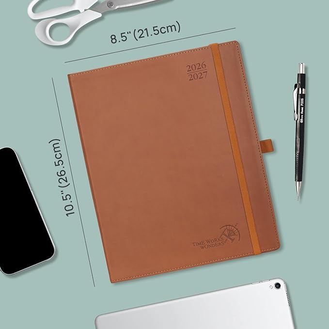 POPRUN Monthly Planner 2026-2027 (Large- 8.5" x 10.5" Soft Cover), 18-Month Calendar Book (Jul.2026-Dec.2027), Calendar Planner with Monthly Tabs & Pocket, 100 GSM Paper - Navy Blue