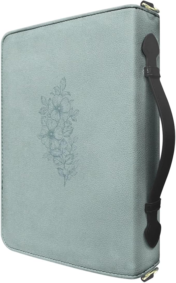 Extra Large Bible Cover Case for Women, Faux Leather Bible Covers for Women with Zipper, Handle & Detachable Adjustable Strap, Biblia Study Supplies, Mothers Day Christian Gifts, Teal
