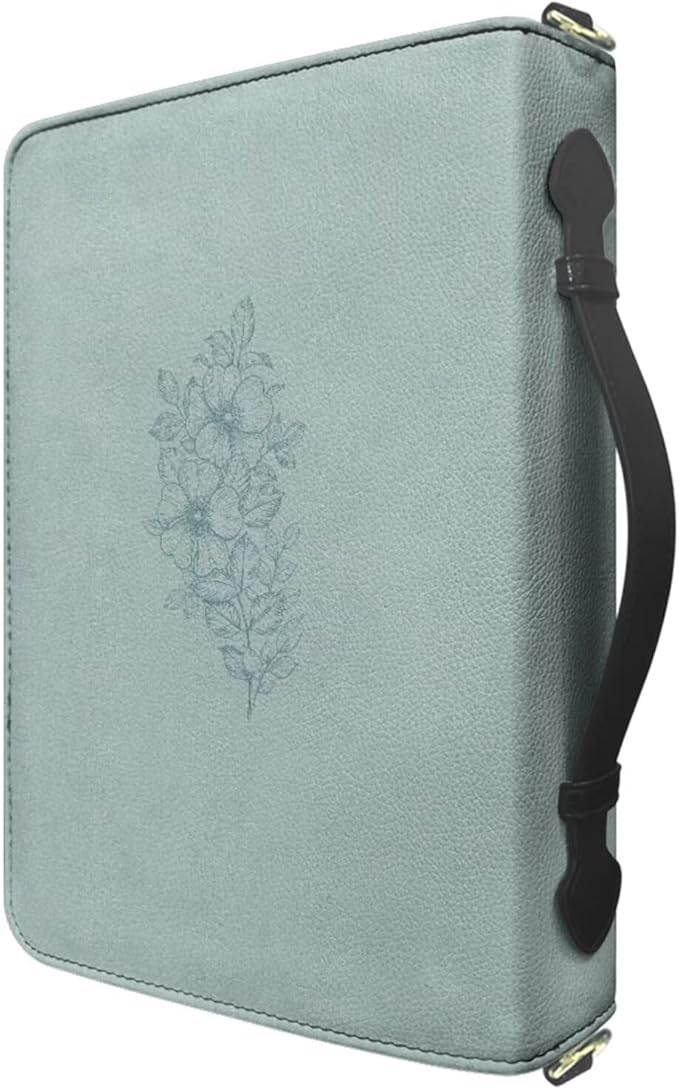 Large Bible Cover Case for Women, Faux Leather Bible Covers for Women with Zipper, Handle & Detachable Adjustable Strap, Biblia Study Supplies, Mothers Day Christian Gifts, Teal
