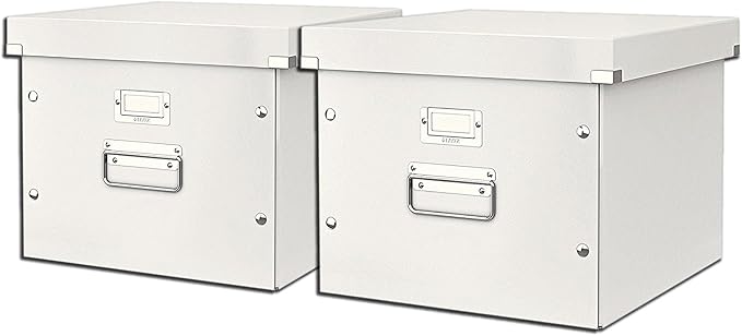 Leitz Office Supplies, Storage and Transport Box for Hanging Files, with Lid, A4, Click & Store (White, Pack of 2)