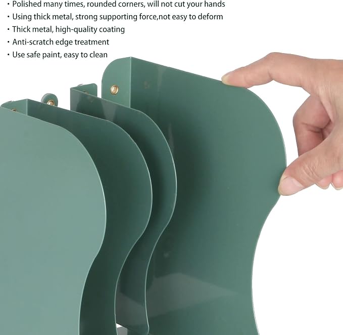 Adjustable Metal Bookends Heavy Duty for Shelves, 2 Dividers, Anti-Slip Design Expandable Book Ends for Desk, Office(Dark Green, 19 inches Max)