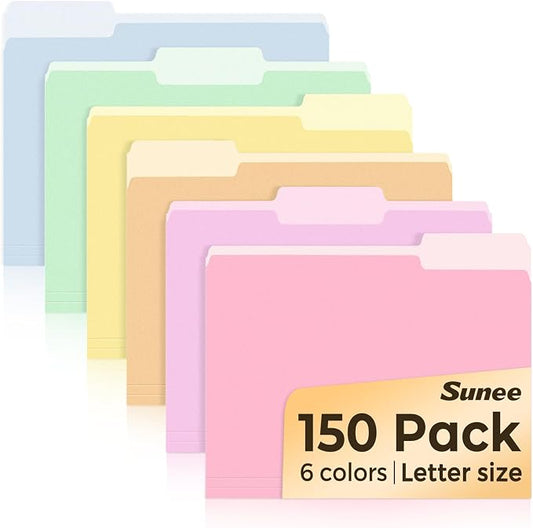 SUNEE File Folders, 150 Pack Manilla Folders 8.5 x 11, Colored File Folders Home Office School Supplies for Documents Files Paper, 6 Bright Colors