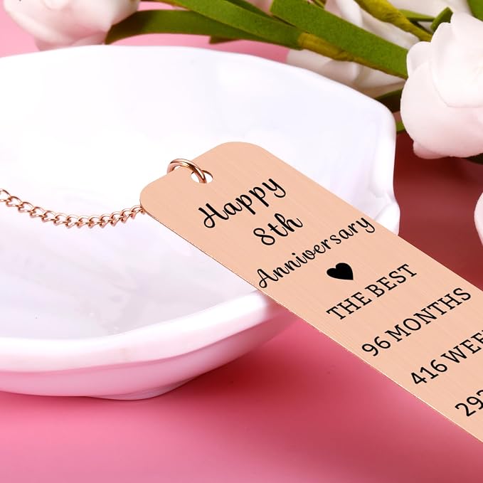 8 Year Anniversary Bronze Gifts for Him/Her, 8th Wedding Anniversary for Wife Husband - Bronze Anniversary Bookmark for Women Men Couples