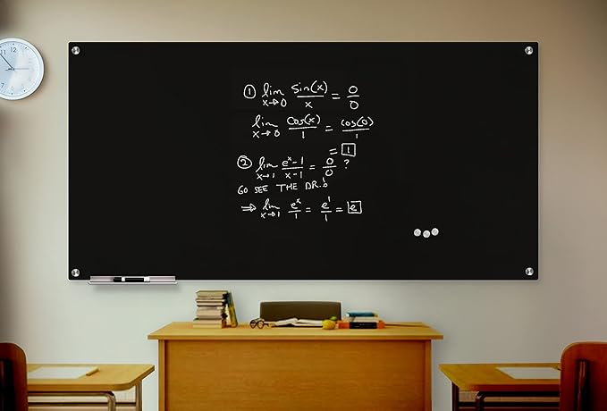 Glass Dry Erase Board for Wall - Magnetic Glass Board with Black Surface - Frameless 48"x96" with Magnets, Markers, Eraser, Marker Tray by Fab Glass and Mirror