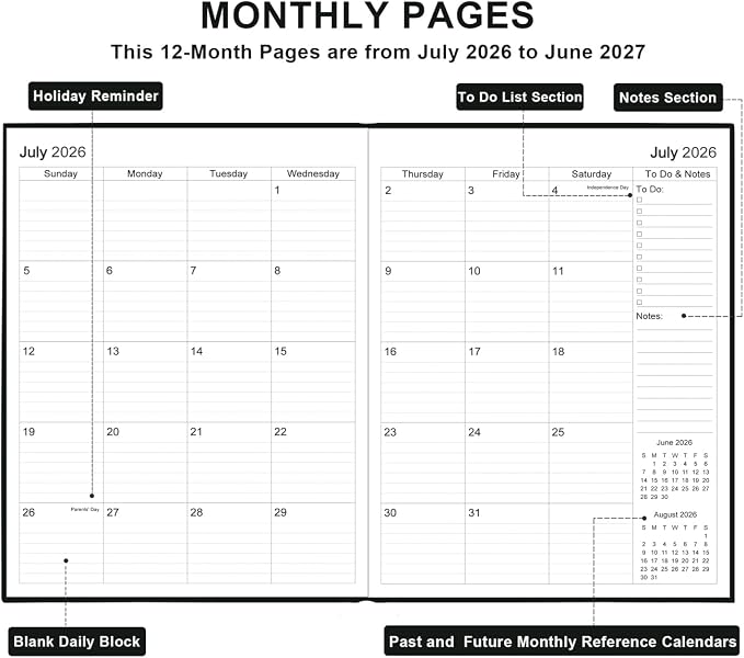 Planner 2026-2027 - 8.5'' × 11'' Weekly & Monthly Planner from July 2026 to June 2027, Large Planners 2026-2027 with Pefect Organizer, Fabric Cover, Inner Pocket, Black