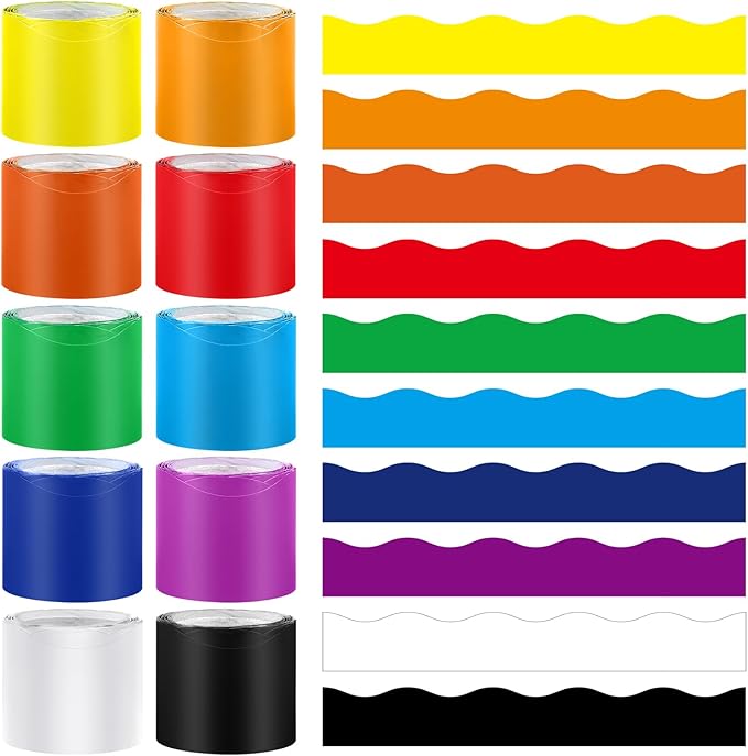 Wiooffen 10 Rolls 262ft Colorful Border for Bulletin Board Scalloped Trim Bulletin Board Decoration Classroom Border for Bulletin Board Back to School Supplies Office Wall Chalkboard Decor(Multicolor)
