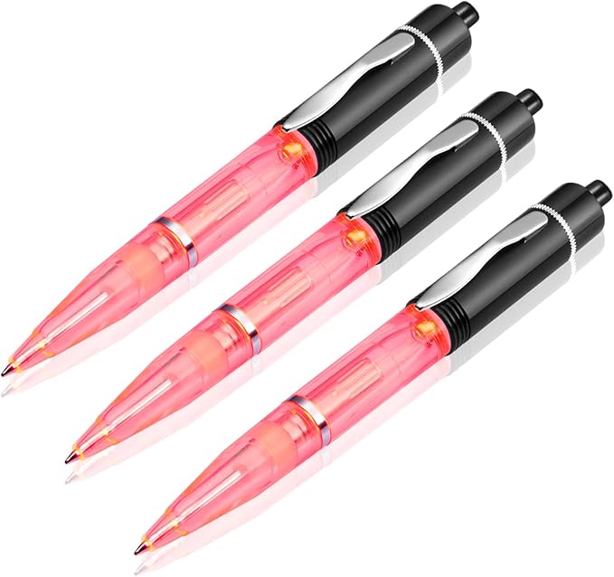 Glovion LED Light Pen, Lighted Ballpoint Pen Penlight for Nighttime Writing – Red Light with Black Shell- Pack of 3 Pens