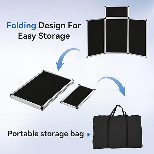 LITTLE TREE 3+1 Panel Trade Show Presentation Board, 70.8" x 35.4" Portable Panel Display, Folding 3 Panel Exhibition Boards Double Sided Tabletop Display Black Hook & Loop-Receptive Fabric with Bag