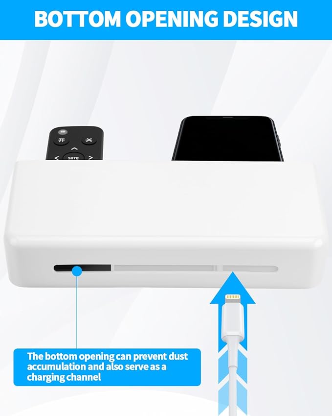 3 Slot Adjustable Remote Control Holder Wall Mount, Adhesive Remote Organizer for TV Controller with Hollow Bottom for Charging, Wall Pen Holder for Home Office School (White, 1)