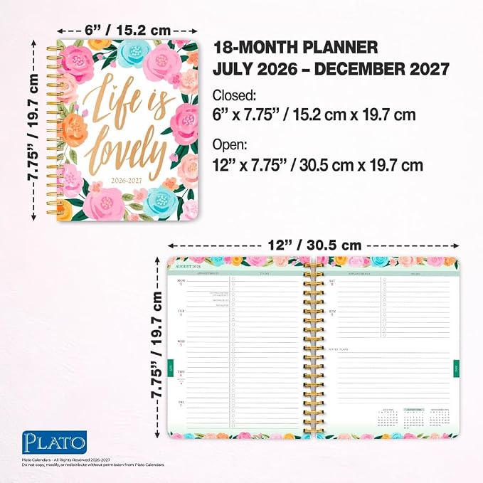 Bonnie Marcus OFFICIAL | 2027 6 x 7.75 Inch 18 Months Weekly Desk Planner | Foil Stamped Cover | July 2026 - December 2027 | Plato | Fashion Designer Stationery