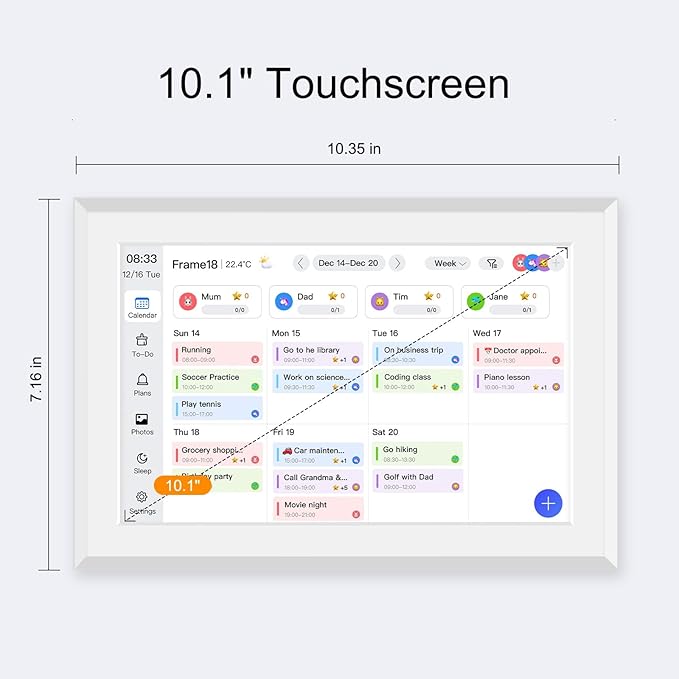Fotocube 10.1" Digital Calendar Wall Planner Chore Charts and To Do List HD Smart Touch Screen Interactive display Desk Calender for Family Schedules Built-in Digital Photo Frame Function (White, 10.1 inch)