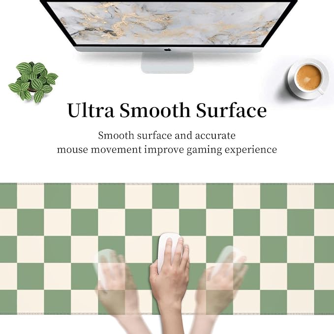 Green Checkered Cute Aesthetic Gaming Mouse Pad, Large Mouse Pad for Desk Mat XXL XL Mousepad, Big Keyboard Pad Office Desk Accessories Decor