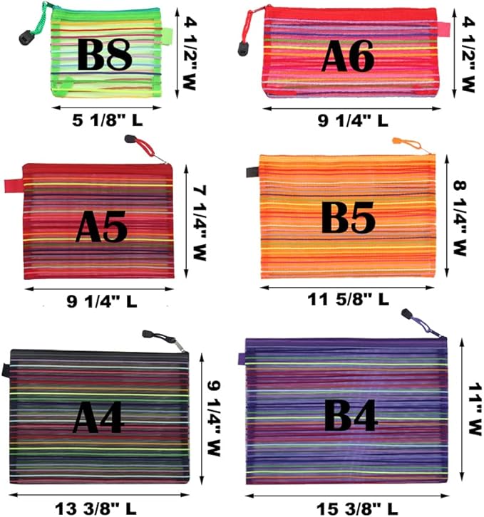 Muka 24PCS Rainbow Striped Zipper Pouch, Storage Bags for Organizer, Travel and Office-Black-A6
