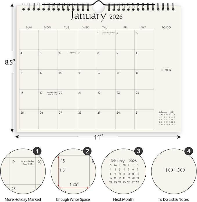 SKYDUE Wall Calendar 2026-2027, 18 Months Calendar from Jan. 2026 to Jun. 2027, 8.5 x 11 Simple Small Calendar Planner with 280 Stickers