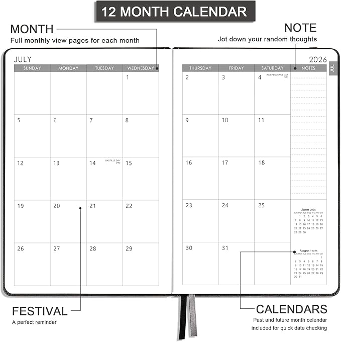 2026-2027 Planner - Academic Planner 2026-2027 Weekly & Monthly, July 2026 - June 2027, 5.75" x 8.25", Saffiano Leather with Thick Paper, Back Pocket with Notes Pages - Brown