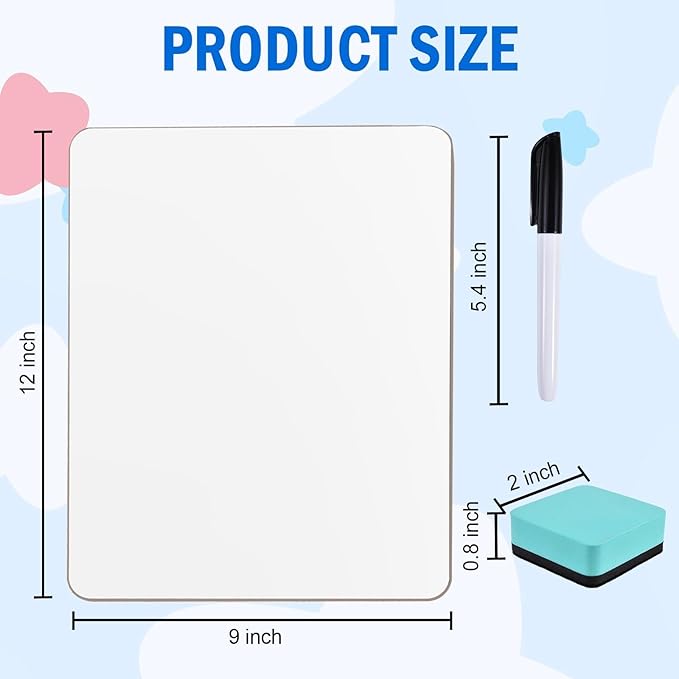 12 Pack Small Dry Erase Boards Classroom Pack 12 x 9 Inch Double Sided Mini White Boards Portable Dry Erase LapBoards for Teacher Supplies with 12 Erasers and 12 Markers