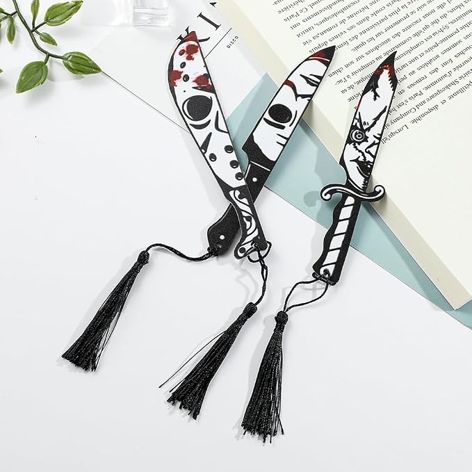 Rongji Jewelry Horror Movie Knife Acrylic Bookmark, Gothic Character Dagger with Tassel, 10 Knife