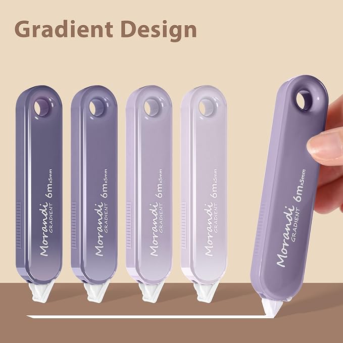 5-Piece Correction Tapes, Aesthetic Cute White Pull Out Tape, Quick Dry, Instant Correct, Easy to Use for School Office Supplies (Purple)