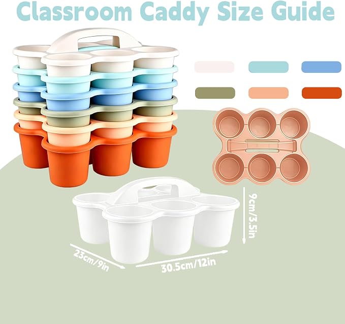 6 Pack Classroom Caddy Organizer with Handle Morandi Plastic Table Caddy 6 Compartments Storage Cup Holder for School Supplies Art Crafts Crayons Pencils Stackable Desk Daddy for Office