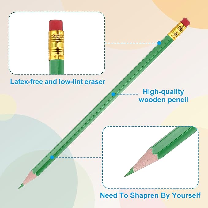 PATIKIL Erasable Colored Pencils, 36 Pcs Oil Color Pencils with Erasers Hexagonal Rod Wooden Colored Pencils for Tests Marking Grading Art Painting, Green