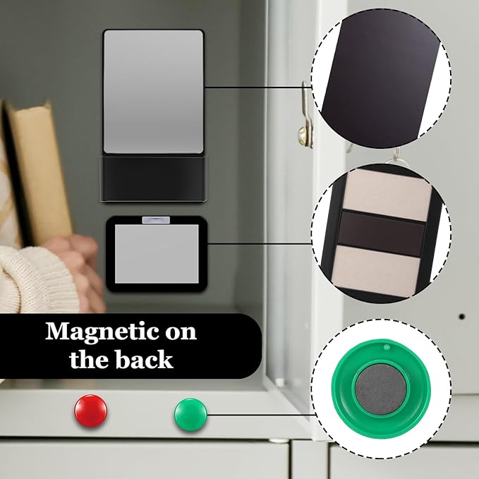 Fuyoooo Magnetic Locker Accessories Back to School Essentials Include Magnetic Mirror with Holder Magnet Mesh Pen Holder Small Whiteboard and Magnet for Office School Locker Organizer(Classic,Black)