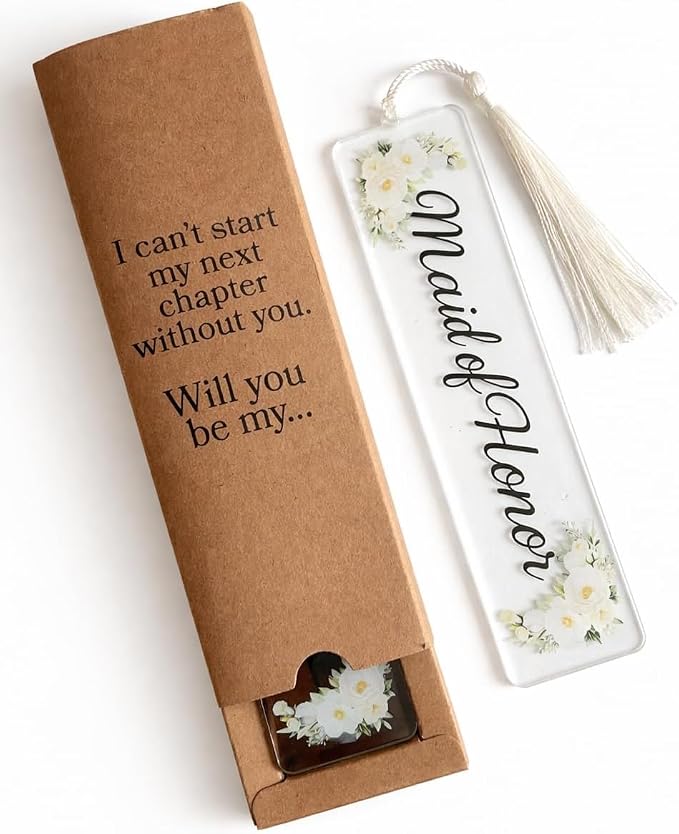 Gift for Maid of Honor Proposal Acrylic Floral Bookmark with Box, Will You Be My Bridesmaid Bridal Party Gift, Bachelorette Proposal
