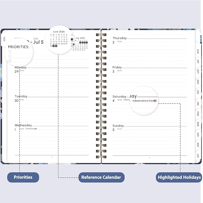 Academic Planner 2026-2027, Weekly and Monthly Agenda Planner, Daily Calendar Planning Notebook (July 2026 - June 2027), School Teacher Student Supplies, Blue Flower
