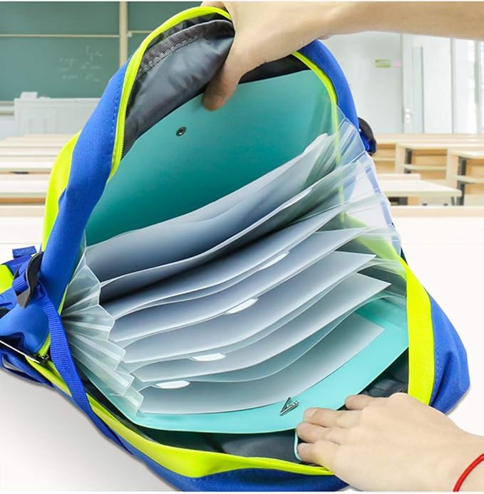 Vertical Expanding Accordion Folder with 7 Pockets Paperwork Organizer Document Wallet Briefcase Business File Organizer Bag A4 Letter Size Elastic Rope Closure Blue