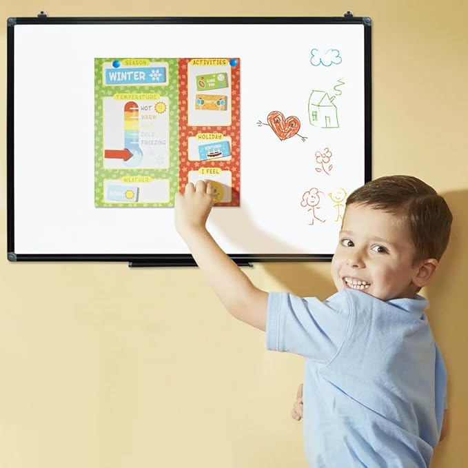 Large Dry Erase White Board - 44 X 32 Inches Magnetic Hanging Whiteboard for Wall with Black Aluminum Frame for Home, Classroom,Office