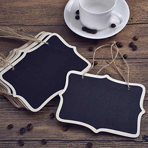 EBOOT 10 Pcs Mini Chalkboard Sign Reusable Wood Chalkboards with Hanging String Erasable Double Sided Small Hanging Blackboard for Message Board Sigs Price Labels Party Buffet Plant Food Name Tag