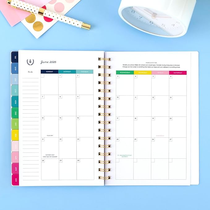 AT-A-GLANCE Planner 2025-2026 Academic, Simplified by Emily Ley, Weekly & Monthly, 5-1/2" x 8-1/2", Small, Monthly Tabs, Flexible Cover, Happy Stripe (EL37-200A)