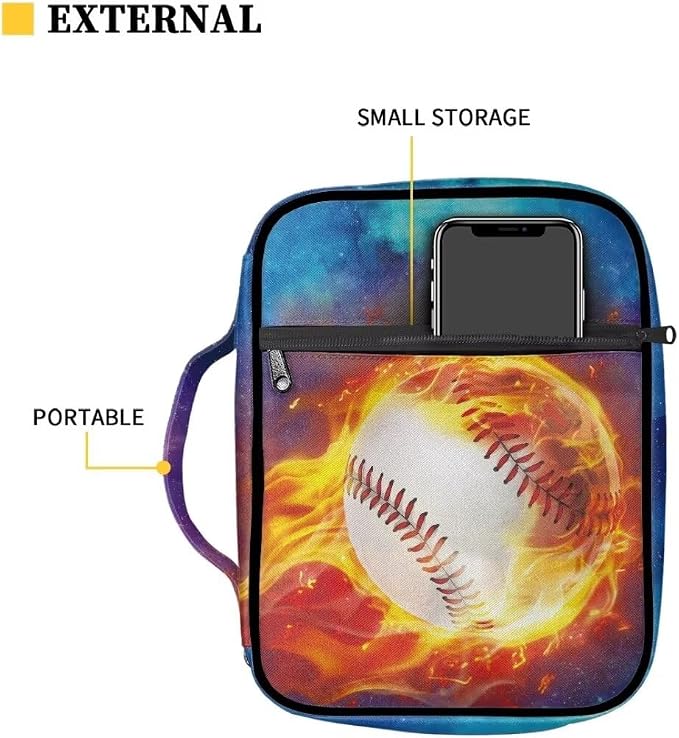 Coldinair Fire Baseball Bible Cover for Kids Teen Men,Galaxy Church Bible Protective Book Case with Pen Slot Handle & Zippered Pocket Red Marble Travel Christian Bible Accessories,Blue