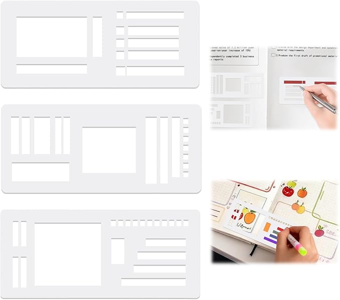 Handmade Flexible Record Template,3 Pack Planner Stencil Set for Dot Grid,Drawing,Checklists,Boxes,Lines&Daily Planning,Reusable Templates Kit for Journaling,Calendar,Scrapbooking&DIY Crafts Supplies