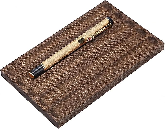 NBEADS 5-Slot Wood Pen Holder, Wood Desk Pen Stand Pen Tray Office Accessory for School,Home,Office Desktop Art Accessories, 4.33x7.09x0.55 Inch