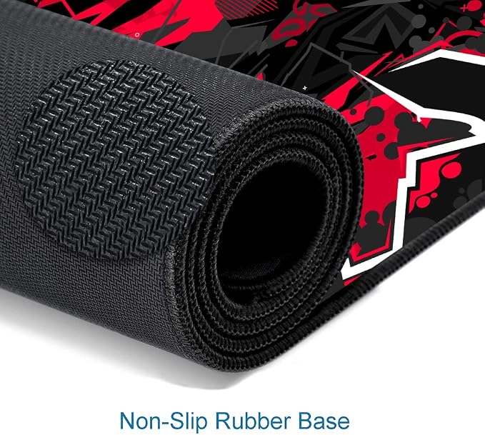 Mouse Pad Gaming, Large XXL Mouse Pads, Non-Slip Rubber Base Mousepad, Keyboard Mouse Mat Desk Pad with Stitched Edges, 31.5x11.8 inch Black Red